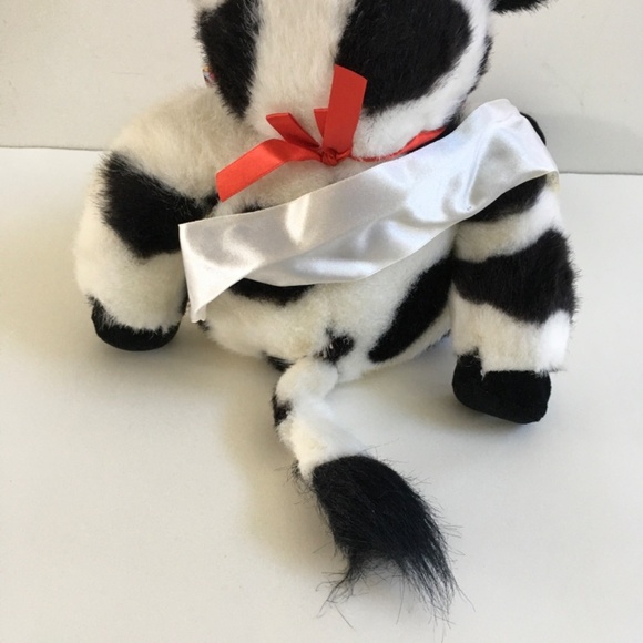 1997 Build A Bear Holstein Cow Bell Bow Tie Sash 18" White & Black Stuffed Plush - Picture 10 of 16
